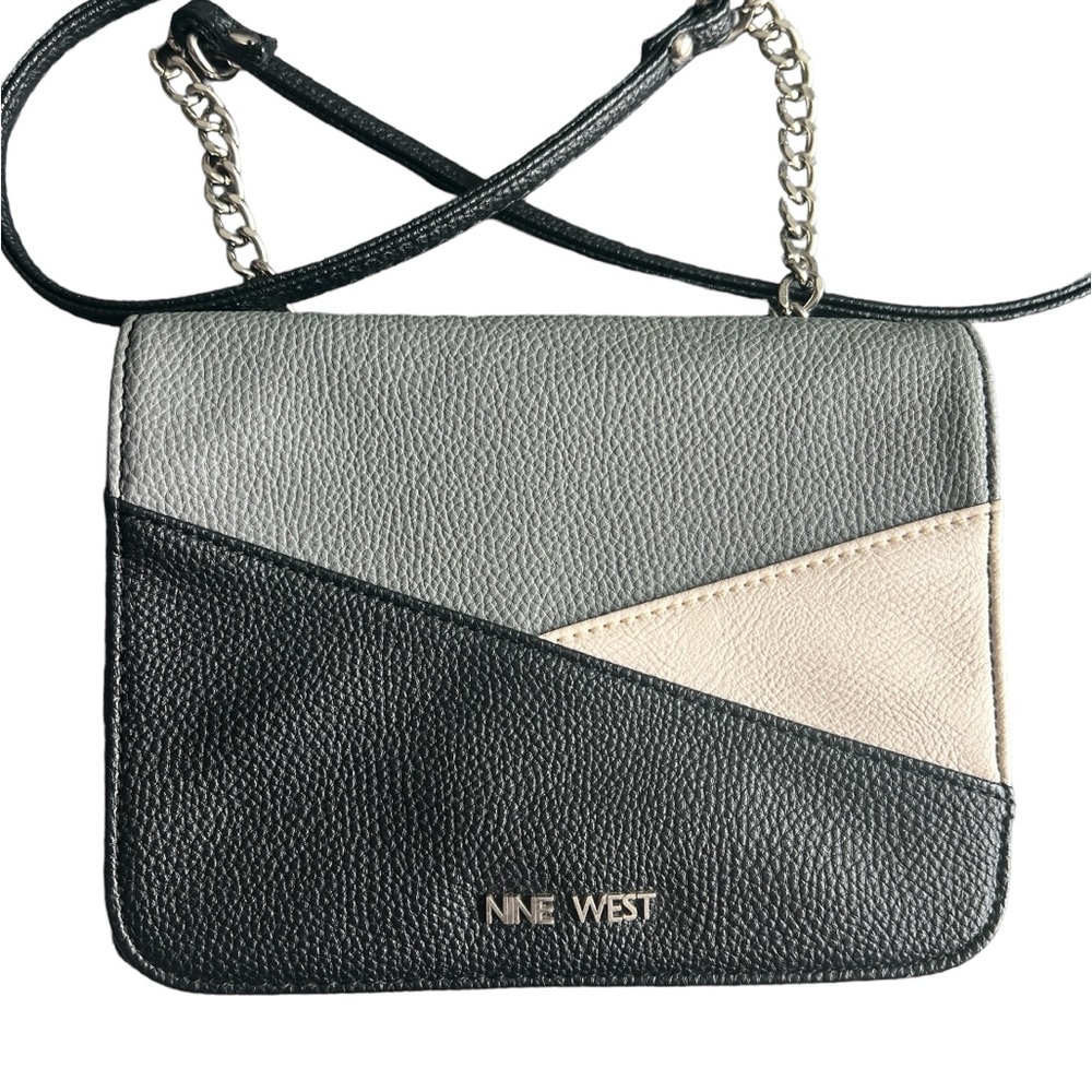 EUC NINE WEST CROSSBODY GREY FAUX LEATHER COLOR BLOCK BAG